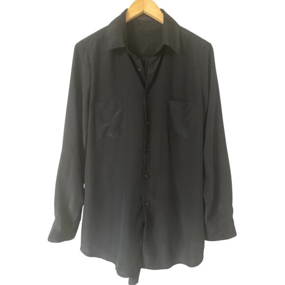 The Row Black Silk Button Down Shirt Size M Pleated Back Long Sleeves Semi-Sheer - Picture 2 of 8
